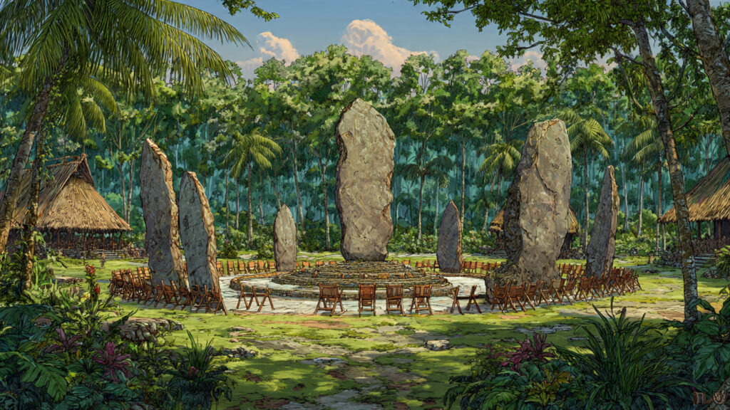 ilustrasi-kerajaan-kutai-muarakaman Ilustrasi rekonstruksi situs Muarakaman tempat penemuan Prasasti Yupa di Kerajaan Kutai abad ke-4