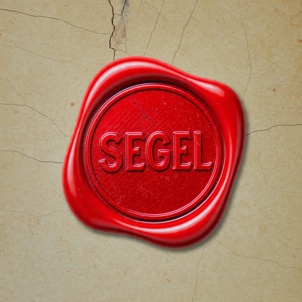 segel-leluhur Stempel segel lilin merah bertuliskan SEGEL di atas kertas tua